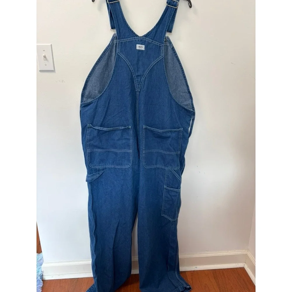 Liberty Mens Denim Bib Overalls Indigo Blue Green Zip Workwear 42x32 P359078